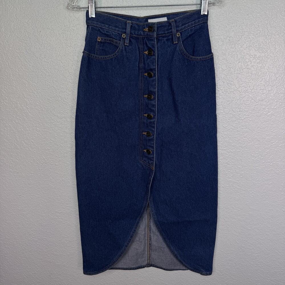 Vintage Cristina Skirt size 6 High Waist Denim Button Front Tulip Midi Blue 80s